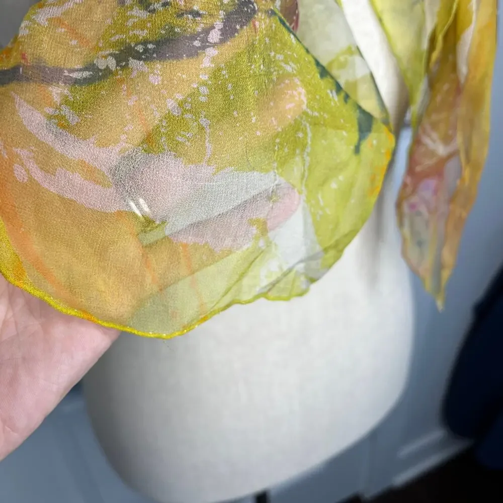 Nan Mahone Scarf Silk Artist Signed Art to Wear 66 Abstract Splatter Sheer